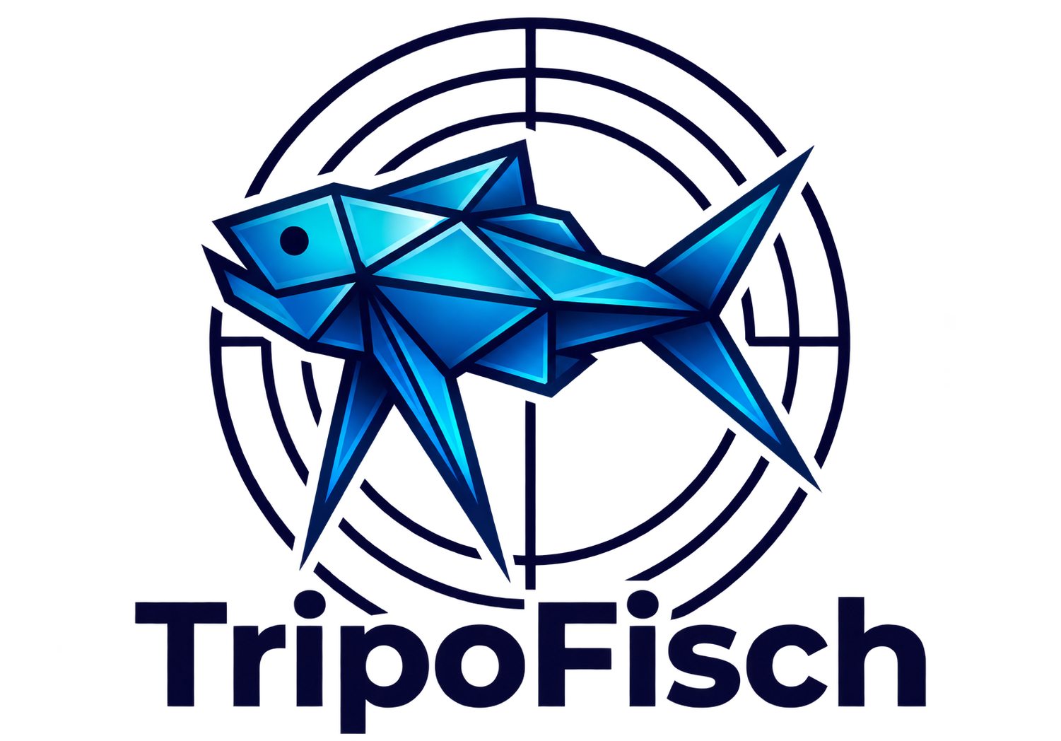 TripoFisch — geometric blue fish logo